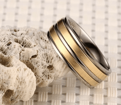 Gold And Silver Groove Titanium Rings