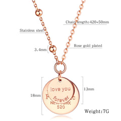 Stainless Steel Rose Gold I Love You Necklace