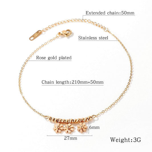 Stainless Steel Rose Gold Flowers Anklet