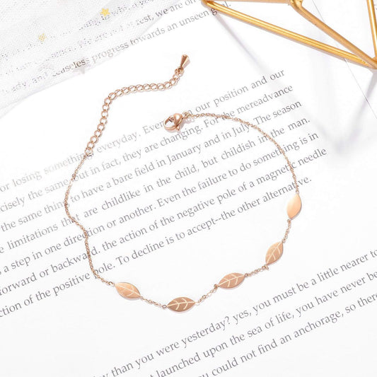 Stainless Steel Rose Gold leaf Anklet