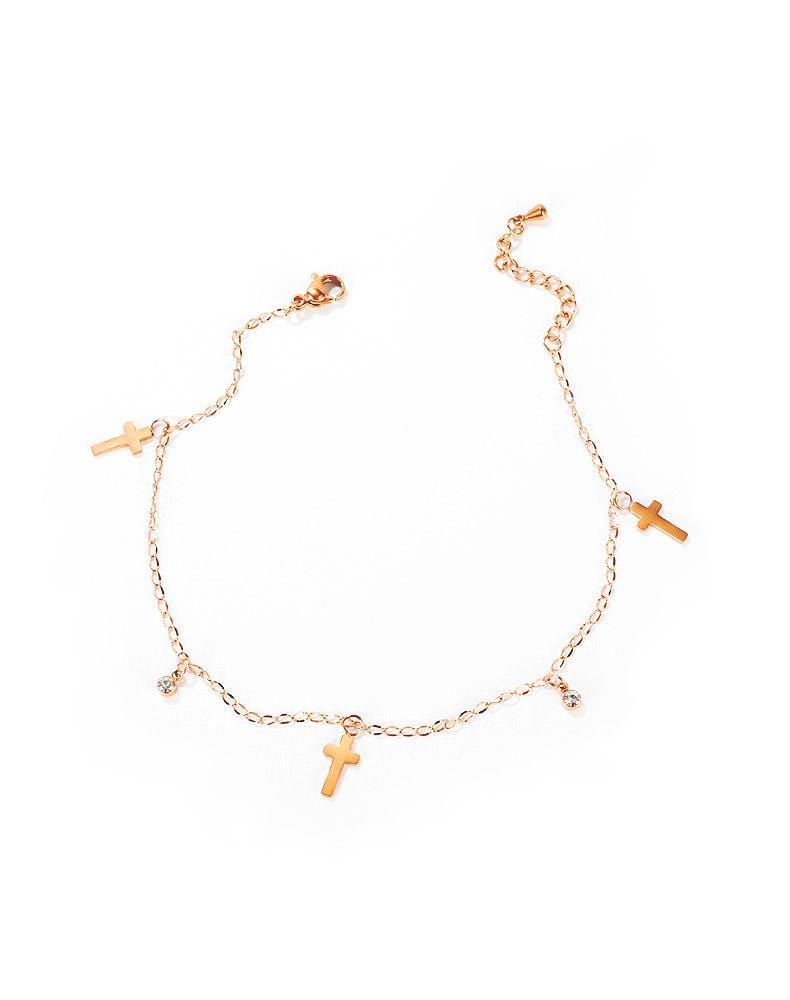 Stainless Steel Rose Gold Cross Anklet