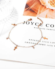 Stainless Steel Rose Gold Cross Anklet