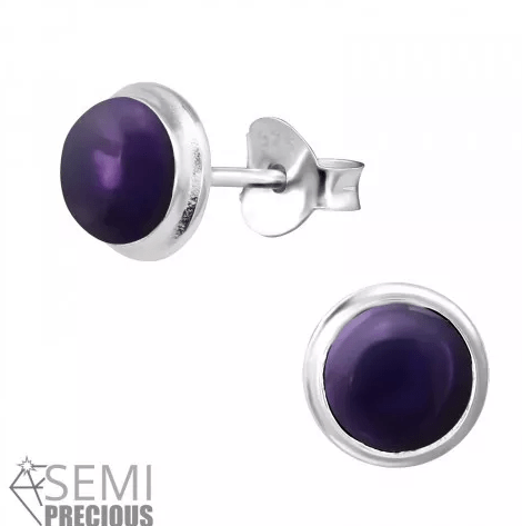 Silver Genuine stone Round  Earrings