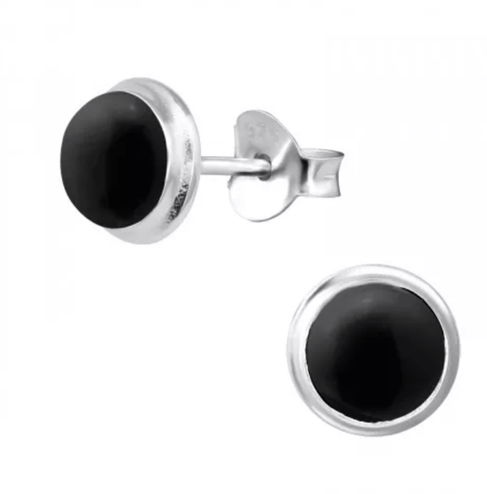 Silver Genuine Stone Black Onyx  Earrings