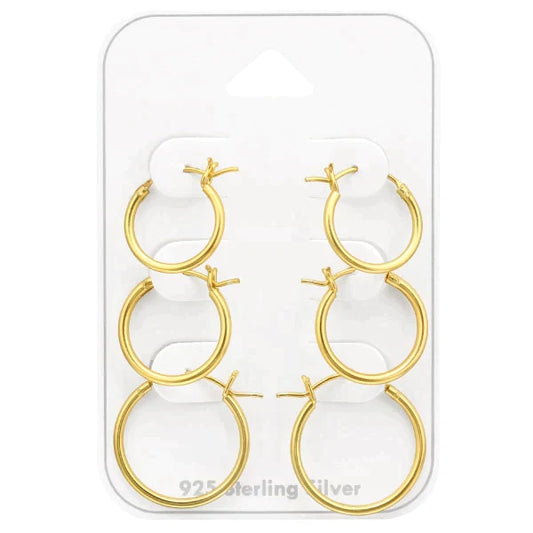 Gold French Lock Hoop  earrings Set