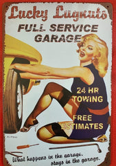 Lucky Lognuts Full Service Garage Metal TIn Sign Poster