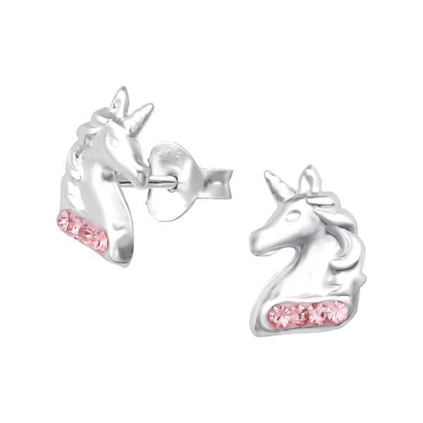 Children's Silver Unicorn Light Rose Crystal Ear Studs