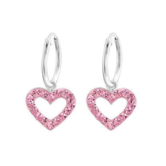 Children's Silver Hanging Heart Light Rose  Hoop Earrings