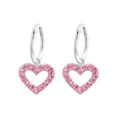 Children's Silver Hanging Heart Light Rose  Hoop Earrings
