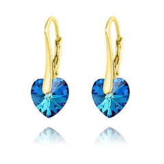 24K Gold Heart Earrings Blue