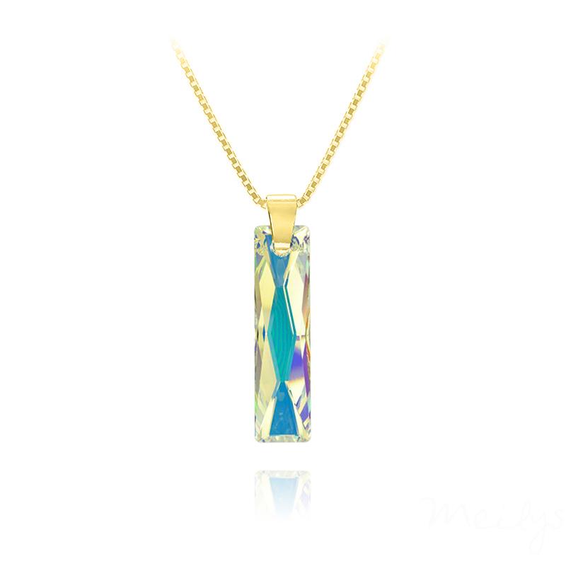 24K Gold Baguette Cut Swarovski Crystal Necklace 