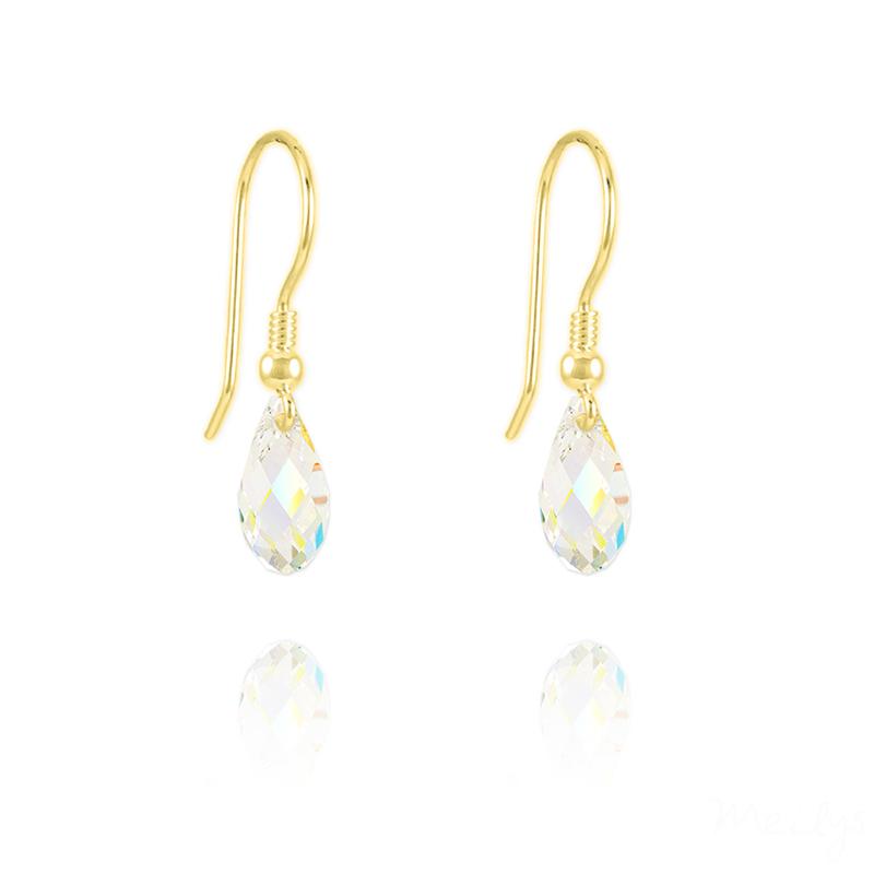 24K Gold Swarovski Crystal White AB Teardrop Earrings
