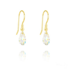 24K Gold Swarovski Crystal White AB Teardrop Earrings
