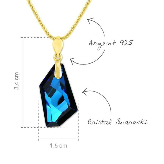 24K Gold Crystal Blue Statement Pendant