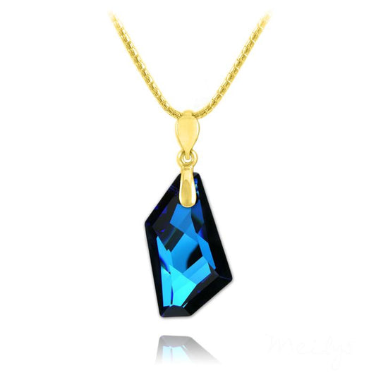 24K Gold Blue Crystal Statement Pendant