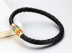 Black Braided Rainbow Leather Bracelet