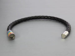 Black Braided Rainbow Leather Bracelet
