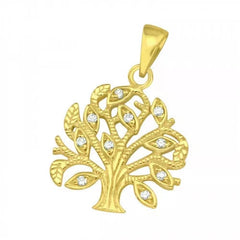 Gold Tree Of Life Pendant with Cubic Zirconia