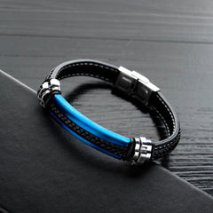 Blue Steel Mens Braided Leather Bracelet