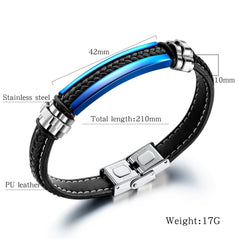 Blue Steel Mens Braided Leather Bracelet