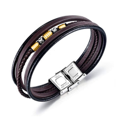 Mens Brown Braided Leather Bangle Bracelet