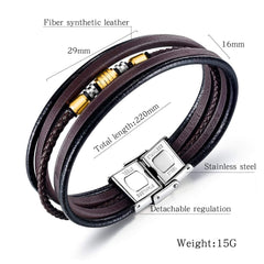 Mens Brown Braided Leather Bangle Bracelet