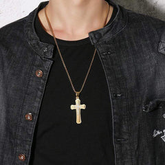 Stainless Steel CZ Gold Cross Necklace