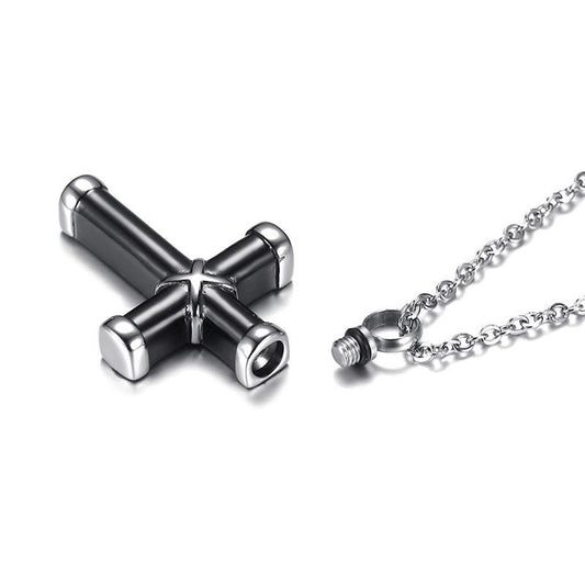 Black Cross Memorial Ashes Urn Necklace For Women