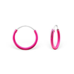 Children's Silver 12mm Ear Hoops UV Pink	