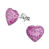 Kids Silver Heart Purple Glitter Colorful Earrings