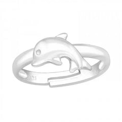 Kids Silver Dolphin Adjustable Ring