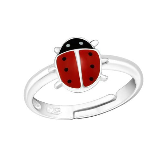 Kids Silver Ladybug Adjustable Ring