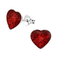 Kids Silver Heart Red Glitter Colorful Earrings