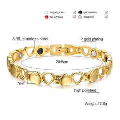 Stainless Steel Gold Heart Magnetic Health Bracelet