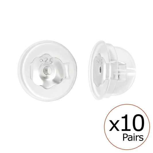 10  Pairs Silicone Coated Silver Butterfly Backs