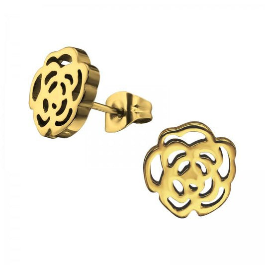 Gold Rose Stud Earrings