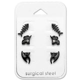  Steel Black Earrings Animal Set
