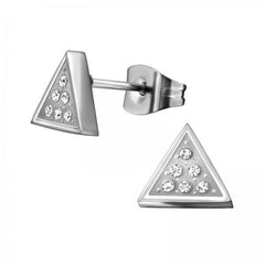 Crystal Steel Triangle Stud Earrings