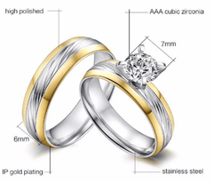 Women Gold And Silver Solitaire Wedding Ring