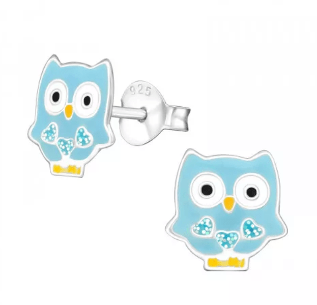Kids Silver Owl Stud Earrings