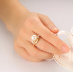 Cubic Zirconia  Pearl Wedding Ring for Women