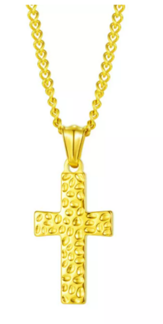 Hammered Cross Mens Necklace