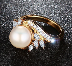 Cubic Zirconia  Pearl Wedding Ring for Women