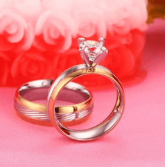 Women Gold And Silver Solitaire Wedding Ring