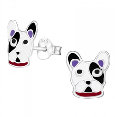 Kids Silver Bulldog Stud Earrings