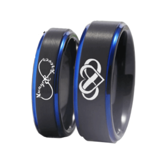 Black Blue Couple Wedding Engagement Ring