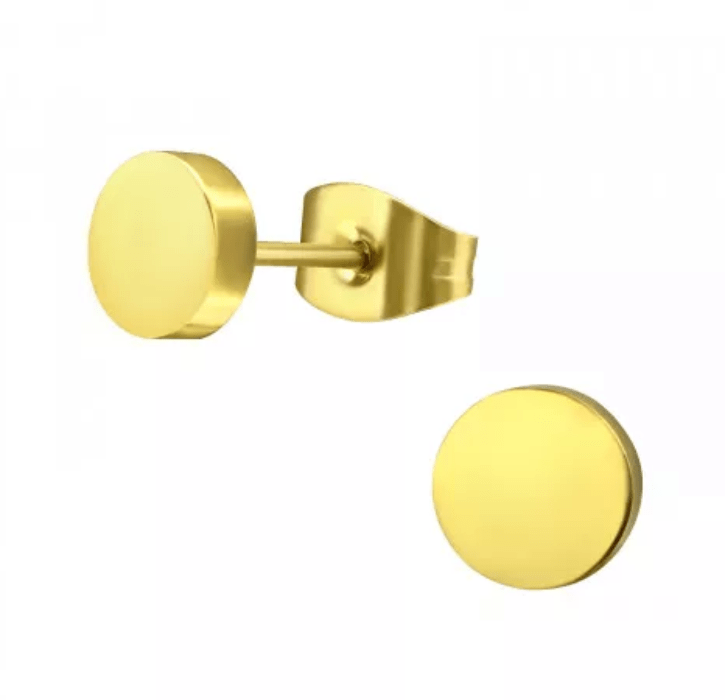 Gold Surgical Steel Round Stud Earrings