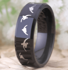 Black Animal Engraved Ring for Couple