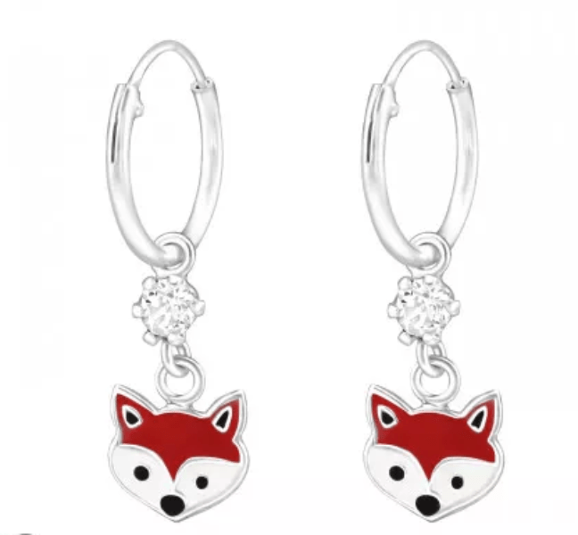 Kids Silver Hanging Fox Earrings