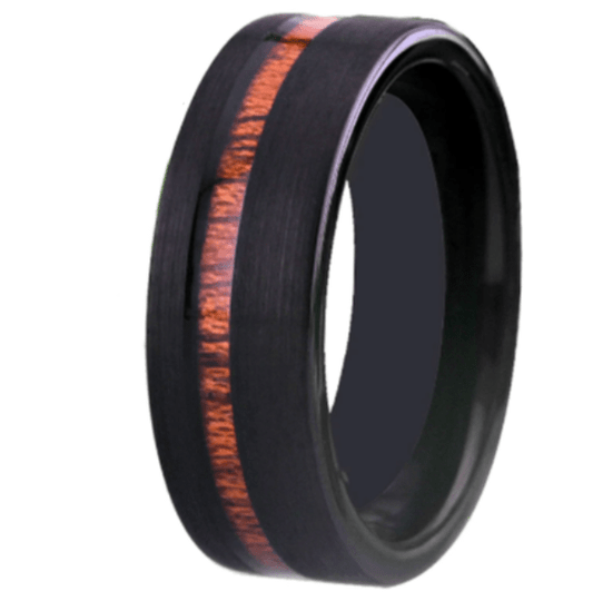 Black Wood Inlay Tungsten Ring